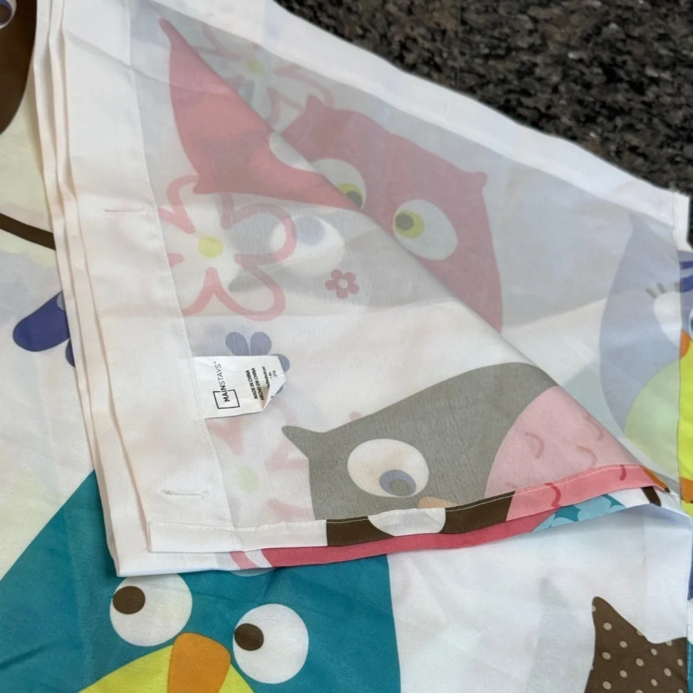 Colorful Owl Print Fabric shower curtain